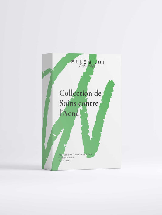 Boîte de collection Acné Care avec mousse nettoyante, concentré gommant AHA et soin des taches d'acné pour peau apaisée et réduisant les rougeurs.