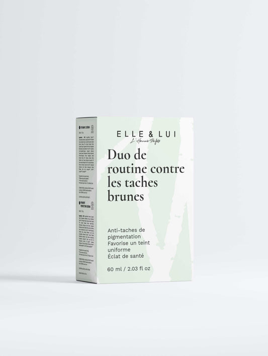 Duo de routine contre les taches brunes pour un teint uniforme et éclatant avec sérums correcteur et vitamine C.