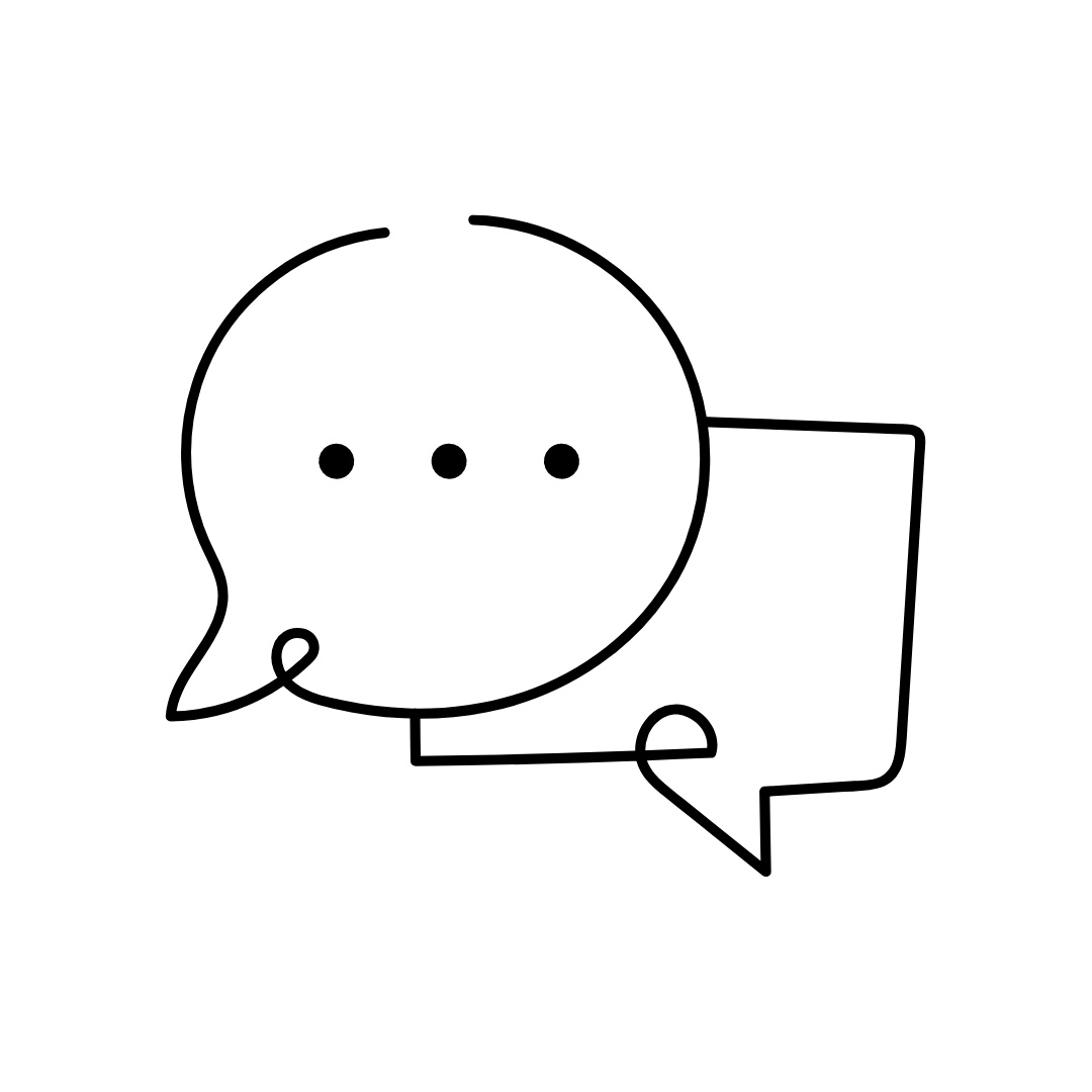 Line drawing of a speech bubble with three dots, symbolizing a conversation or message.
