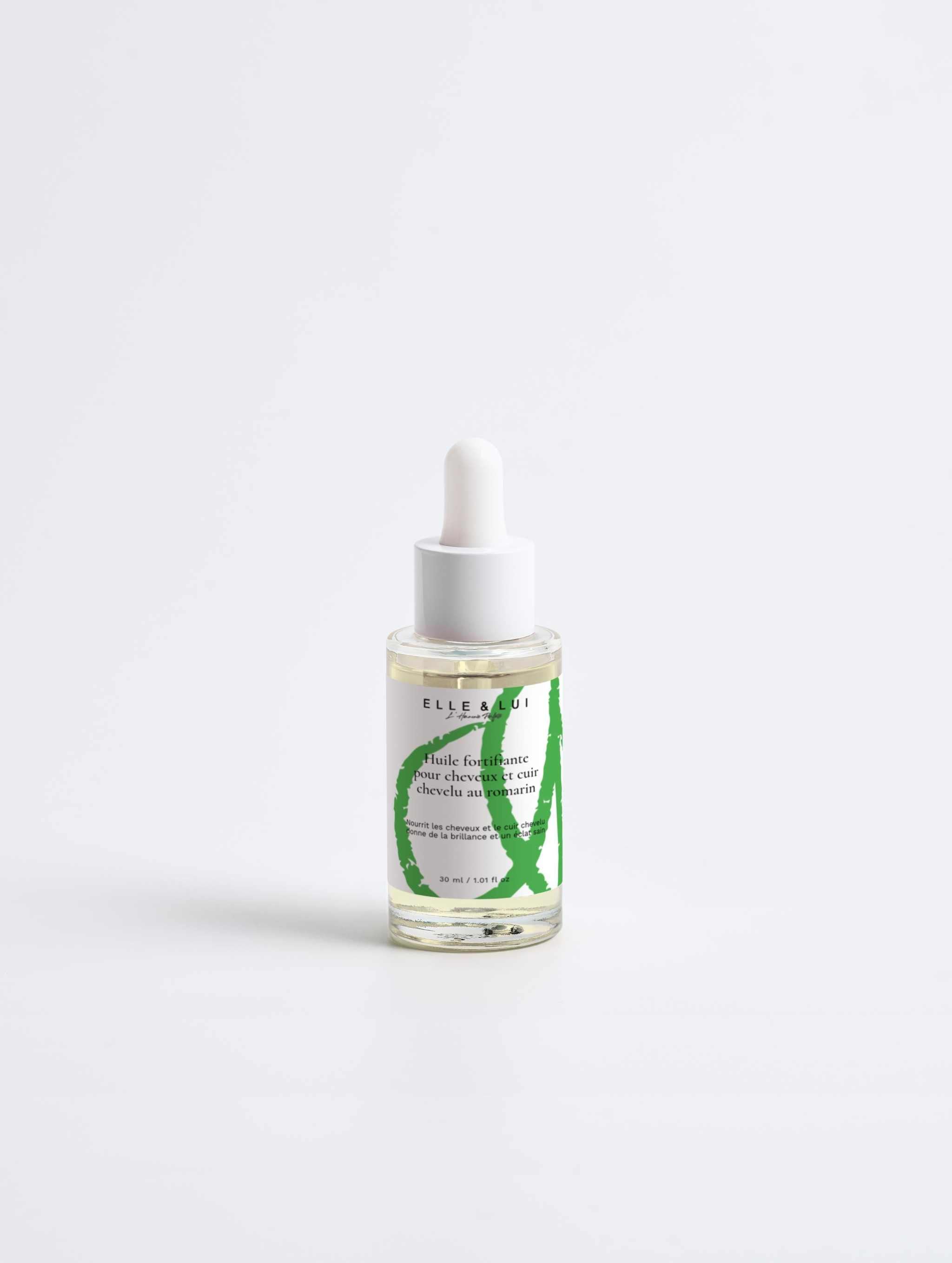 Huile fortifiante pour cheveux et cuir chevelu au romarin avec pipette pour soin naturel et revitalisant