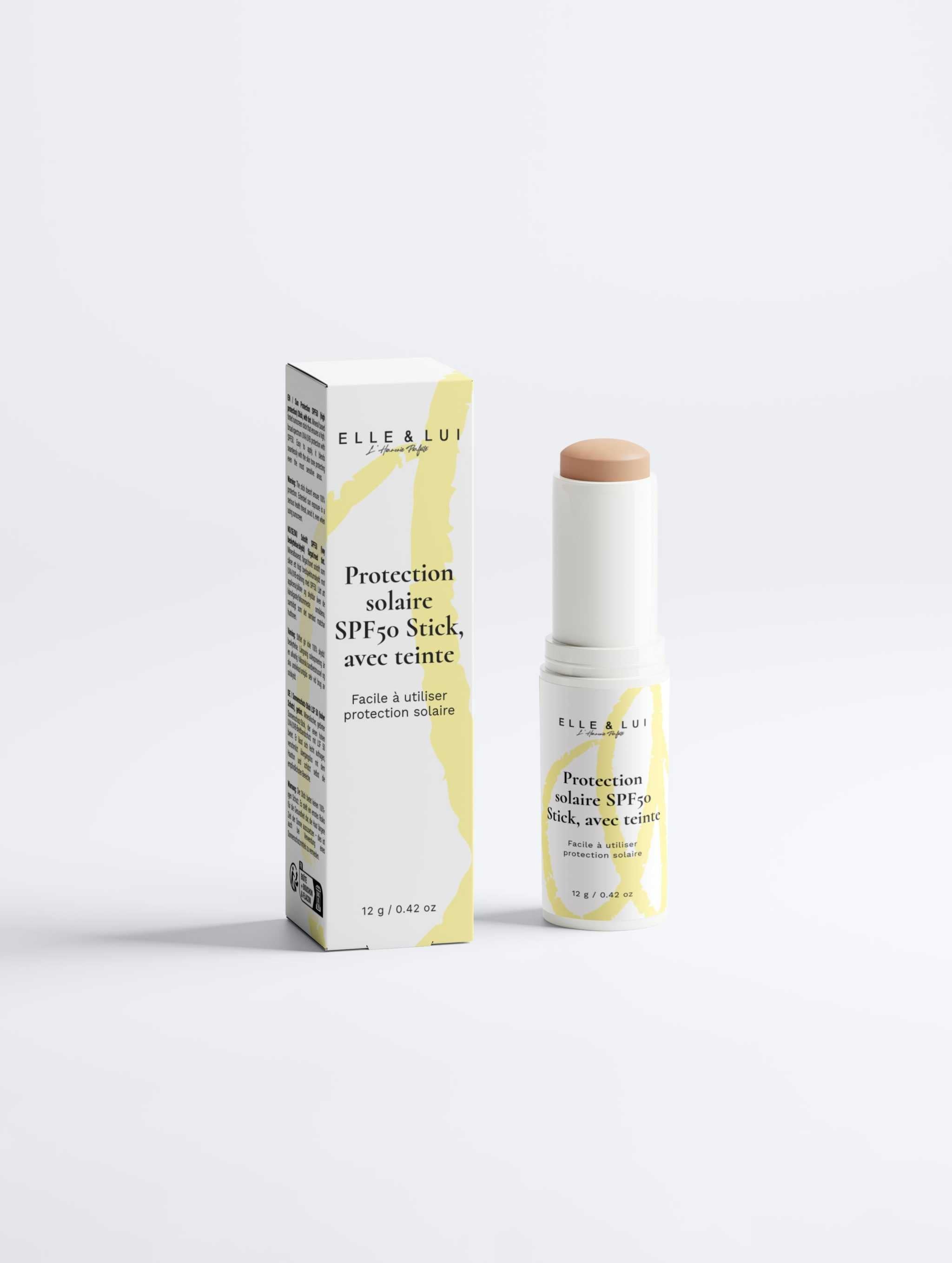 Stick solaire SPF50 avec teinte naturelle pour soins solaires, protection et hydratation optimale