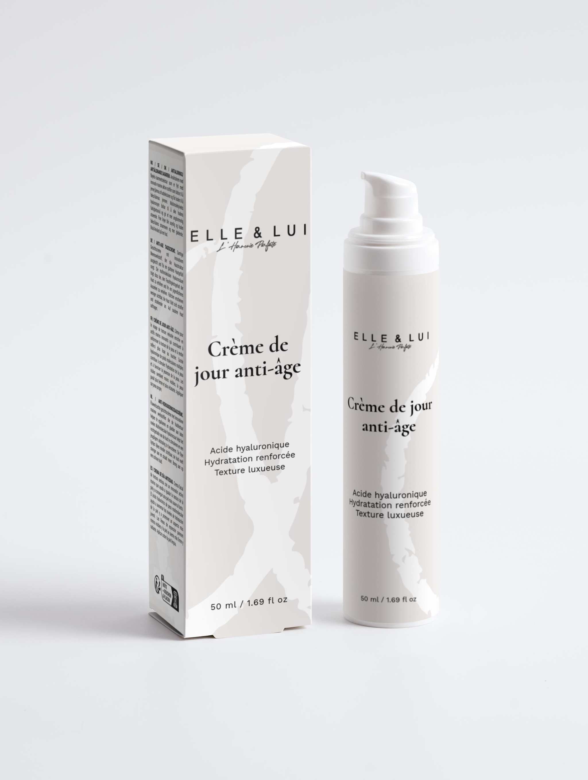 Duo Performance Anti-Âge crème de jour anti-âge hydratante à l'acide hyaluronique en flacon pompe avec boîte élégante